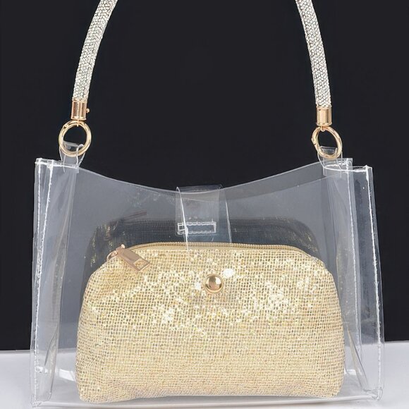 Clear Small Hobo Bag W/rhinestone Handle - Picture 4 of 7